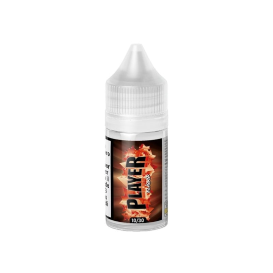 E-liquid France Player Salt Likit, beyaz kapaklı şeffaf şişede.